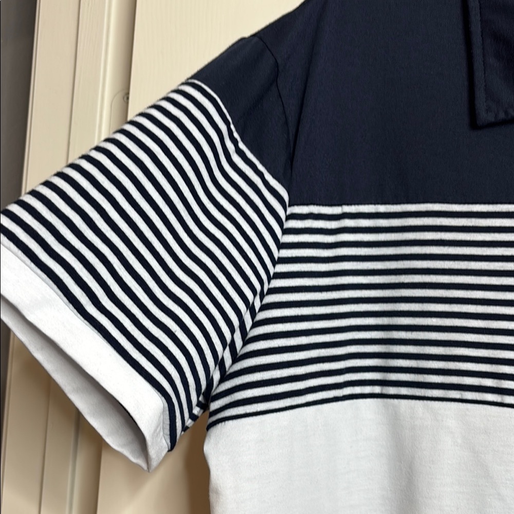 SHEIN Blue and White Stripped Polo Shirt Size XXL, Navy and White Golf shirt - Picture 7 of 8